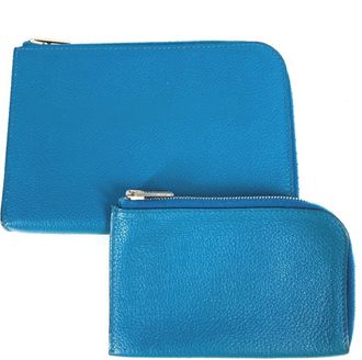 Herm&egrave;s Blue Leather Wallet (Bi-Fold) (Pre-Owned)