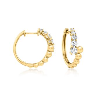 Ross-Simons Lab-Grown Diamond Beaded Bypass Hoop Earrings in 18kt Gold Over Sterling