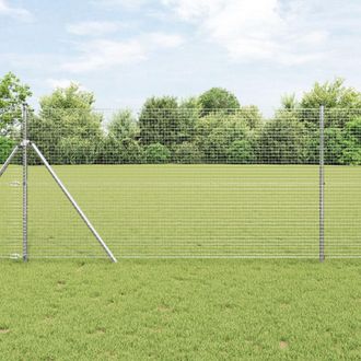 Berkfield Home Welded Wire Fence with 7 Posts 1.4x10 m Galvanised Steel in Silver