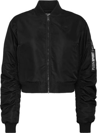Plein Sport icon-detail zip-up bomber jacket - women - Polyamide/Polyester - S - Black