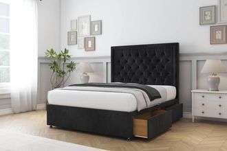 Comfort Beds Rio Naples Divan Base 2 Drawers - 26 Headboard in Black | Size: Small Single