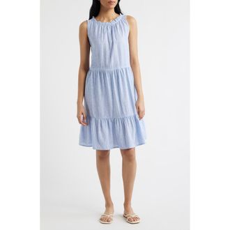 Beach Lunch Lounge Saison Sleeveless Tiered Linen & Cotton Dress in Ice Flow at Nordstrom Rack, Size X-Small
