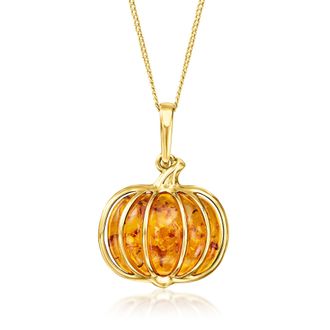 Ross-Simons Amber Pumpkin Pendant Necklace in 18kt Gold Over Sterling