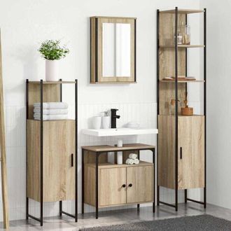 vidaXL Set di mobili per il bagno con lo scaffale 4 pcs rovere sonoma - Vidaxl