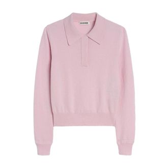 Jil Sander Round-neck Knitwear, female, Pink, Size: XS Lightweight Wool Polo Sweater