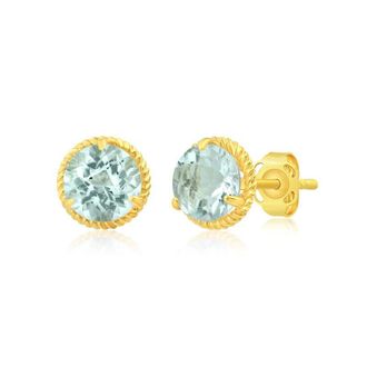 MAX + STONE 14k Yellow or White Gold 6mm Roped Halo Gemstone Round Stud Earrings