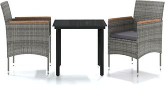 vidaXL Juego De Comedor De Jard&iacute;n 3 Piezas Con Cojines Gris Y Negro Vidaxl
