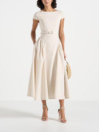 Mani&egrave;re De Voir Gaia Boat Neck Flared Maxi Dress in Natural at Nordstrom, Size 10