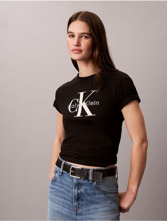 Calvin Klein Jeans Calvin Klein Womens Rhinestone Monologo Classic Tee - Black - XL