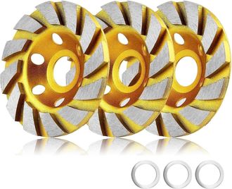 OEM 3 Piezas, 10,16 Cm, 12 Segmentos Turbo Diamant Slijpwielen Para Hoekschuurmachine, Para Beton, Steen, Keramiek (geel)