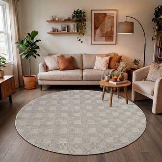 Paco Home Paco Home - Alfombra Exterior Interior Balc&oacute;n Terraza Cocina Motivo Boho &Eacute;tnico Moderno &Oslash; 120 Cm Redon, Beige 8