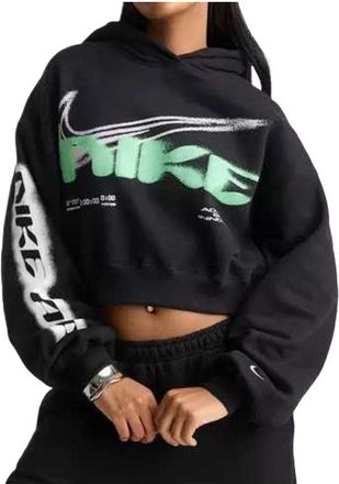 Nike (WMNS) Nike Studio Fleece Medium Weight Cropped Oversized Hoodie Total Black Sail IV4952-001