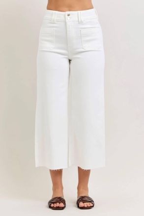 Judy Blue High Waist Wide Crop Front Patch Pockets Jeans In White