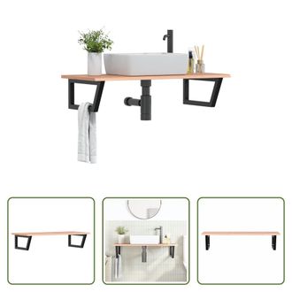 vidaXL Vidaxl Estante De Lavabo De Pared De Acero Y Madera Maciza De Roble