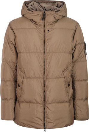 Stone Island Crinkle Reps NY Short Down Jacket - Heren - Jassen - Bruin - Maat: XL Zijde