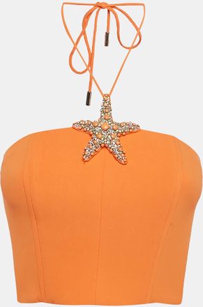 DAVID KOMA Orange Crepe Strafish Detail Corset Crop Top