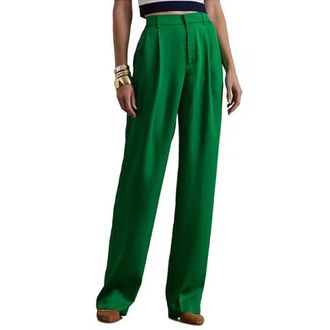 Ralph Lauren Nashelle Lange Geplooide Broek - Dames - Wijde Broeken - Groen - 2XS - Leer - Broeken