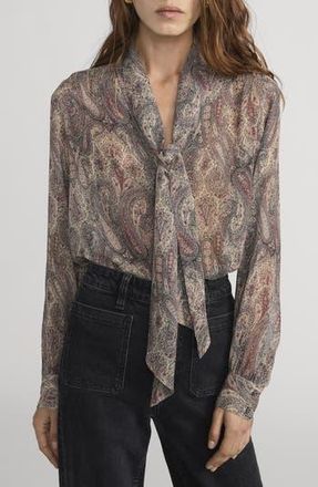 Frame Denim The Paisley Tie Neck Silk Shirt in Ecru Multi at Nordstrom Rack, Size X-Small