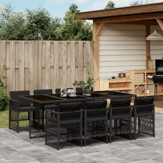 vidaXL Set De Comedor De Jard&iacute;n 9 Pzas Y Cojines Rat&aacute;n Sint&eacute;tico Negro Vidaxl