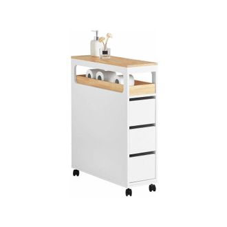 SoBuy Carrellino Salvaspazio con 3 cassetti Carrello Cucina Organizzatore Bagno Mobiletto Bagno Colore Bianco e Naturale BZR54-WN - Sobuy