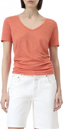 Closed Linen V-Neck T-Shirt In Washed Red