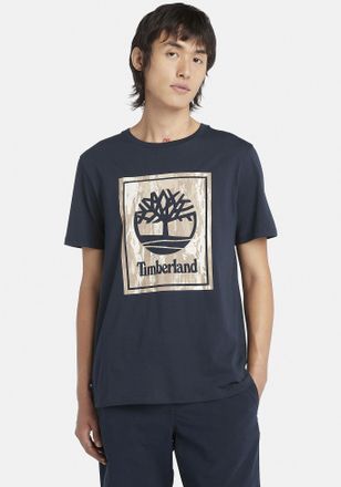 Timberland T-Shirt TIMBERLAND STACK LOGO Camo Short Sleeve Tee, Herren, Gr. S, blau (schwarz sapphire), Jersey, Obermaterial: 100% Baumwolle, bedruckt, Rundhals,