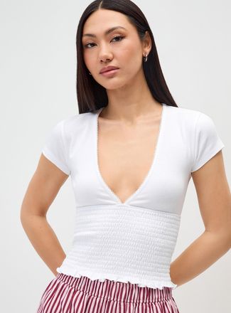 Twik Womens Smocked V-neck T-shirt In supporting of Tel-jeunes and Jack.org