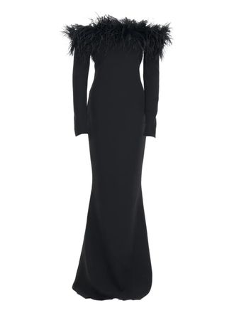 Ana Radu off-shoulder feather-trim gown - Black