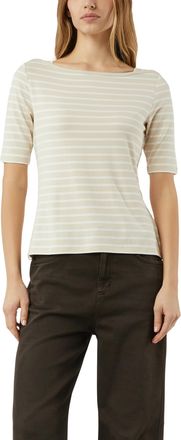 Comma T-Shirt COMMA, Damen, Gr. 34, beige stripes, Single Jersey, Obermaterial: 92% Viskose, 8% Elasthan, gestreift, tailliert h&uuml;ftbedeckend, U-Boot-Ausschn