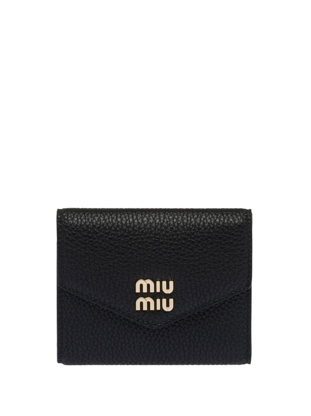 Miu Miu Logo Black Leather Madras Card Holder Wallet With