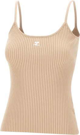 Courr&egrave;ges Reedition Rib Knit Tank Top - Dames - Tops zonder mouwen - Beige - L - Polyester - Tops