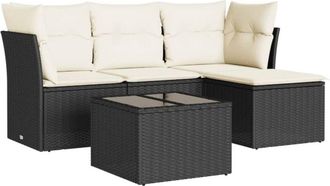 vidaXL Set De Muebles De Jard&iacute;n 5 Pzas Y Cojines Rat&aacute;n Sint&eacute;tico Negro Vidaxl