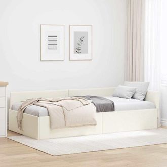 vidaXL vidaXL Cornice del letto ad angolo con testiera Crema 80 x 200 cm