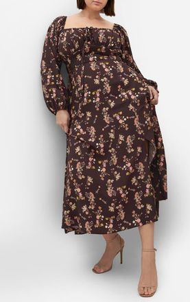 City Chic Abbigail Floral Print Long Sleeve Maxi Dress in Cocoa Bloom at Nordstrom