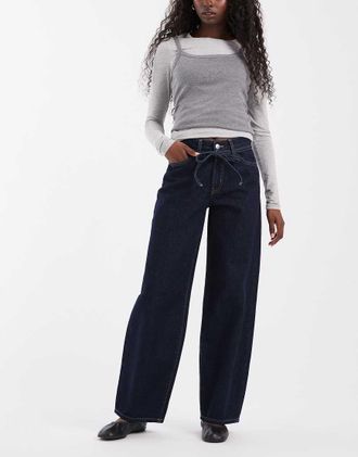 Only Gianna jeans dritti con vita annodata blu scuro
