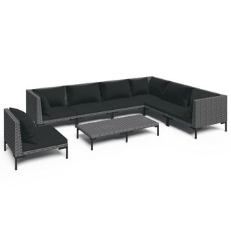 vidaXL Set Sof&aacute;s De Jard&iacute;n 8 Pzas Cojines Rat&aacute;n Sint&eacute;tico Gris Oscuro Vidaxl