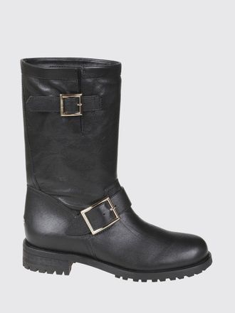 Jimmy Choo London Calfskin Biker Boots with Buckles and Lug Sole