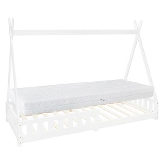 ML Design Ml-design Letto Singolo Per Bambini A Forma Di Casa 90 X 200 Cm In Legno Di Pino Massiccio Bianco Design Teepee Protezione Anticaduta E Rete A Doghe G