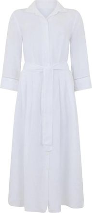 120% Lino Lange Linnen Jurk - Dames - Shirt Kleedjes - Wit - 2XS - Linnen - Kleedjes