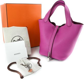 Herm&egrave;s Pink Taurillon Clemence Leather Handbag Tote Bag (Pre-Owned)