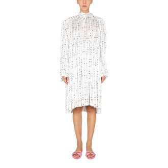 Balenciaga Short Dresses, female, White, Size: S High Neck With Bow Draped Shirt Dress