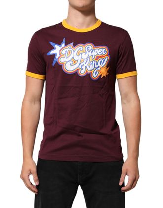 Dolce & Gabbana Burgundy Cotton DG Super King Logo Mens T-Shirt