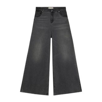 Blumarine Wide Jeans, female, Gray, Size: S Superwide-leg Jeans with Lace Details