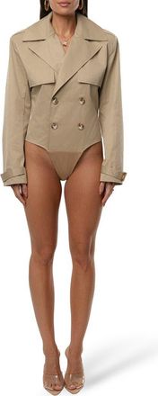 JLUXLABEL Horizons Double Breasted Trench Bodysuit in Beige at Nordstrom, Size Large
