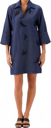 Karen Kane Embellished Cuffed Sleeve Dress In Indigo