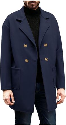 Generic Mens Wool Trench Coat - Knee Length Peacoat, Casual Warm Winter Overcoat, Notched Collar, Double Breasted, Elegant Slim Fit Outwear, Fleece Padded Lon