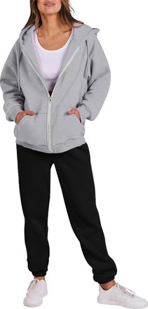 Generic Tracksuit Womens Full Set 2 Piece Outfits Full Zip Long Sleeve Hoodies Jackets with Pockets and Cuff Sweatpants Contrast Color Fall Winter Co Ord Sets