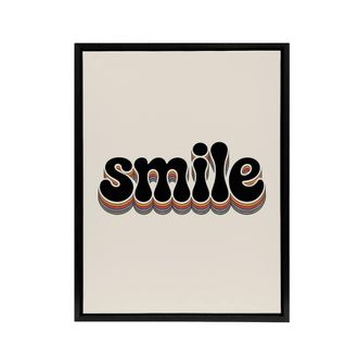 Artery8 Smile Colourful Retro Rainbow Font Typography Framed Canvas Art Print in Beige | Size: W24 x H32