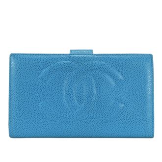 Chanel Blue Grained Calfskin Wallet (Bi-Fold) (Pre-Owned)