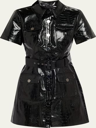 Toccin Lydia Croc-Embossed Vegan Leather Mini Shirtdress